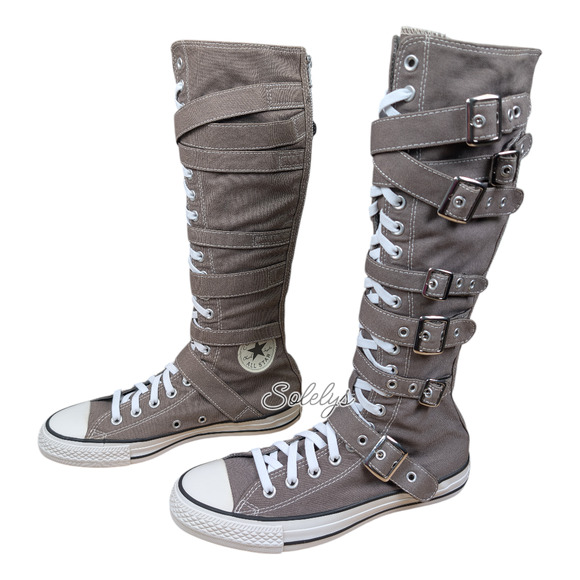 Converse 2012 XXHI 7 Multi Strap Grey Buckle Knee High Sneaker Boot Womens 9.5 - Picture 3 of 12